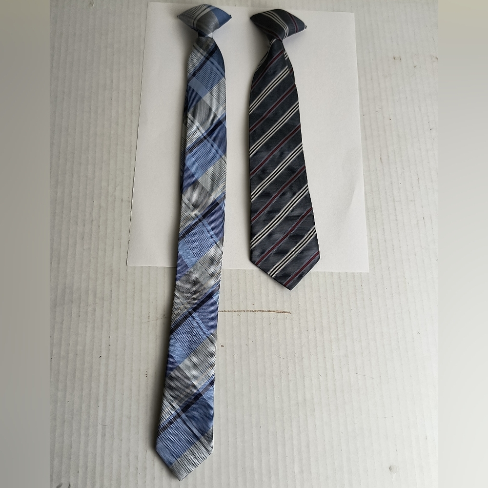 Stylish Blue and Gray Kids' Plaid Clip-On Ties Set Of 2
